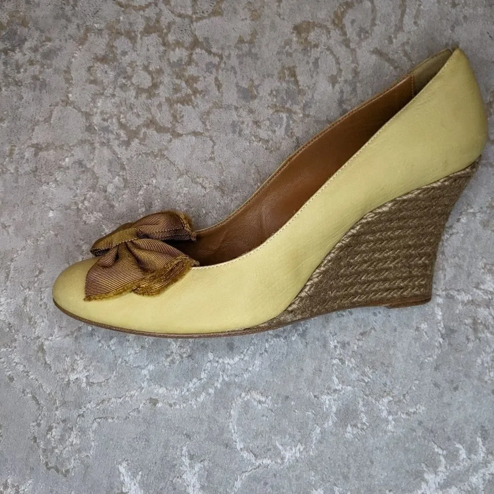 Lanvin yellow leather wedge with mustard b…